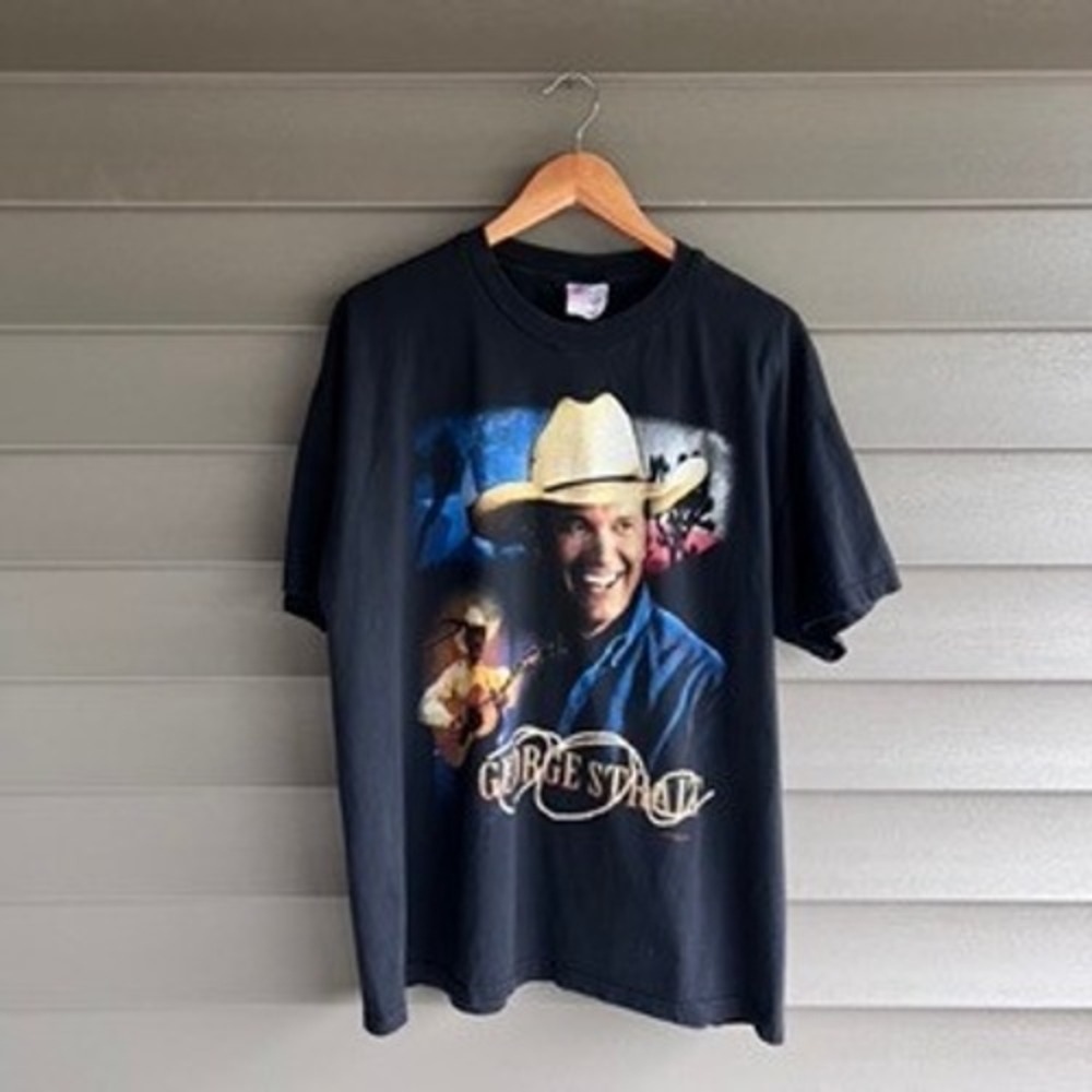 Vintage George Strait Country Music T-Shirt Mens XL Black Hanes Stedman Graphic